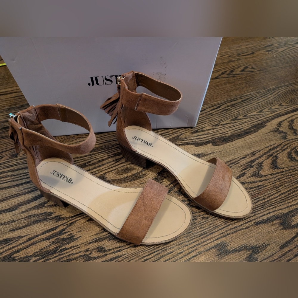 JustFab Tan Ankle Strap Sandals